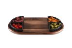 Charcuterie/ Serving Tray w/ 4 black triangular ceramic bowls